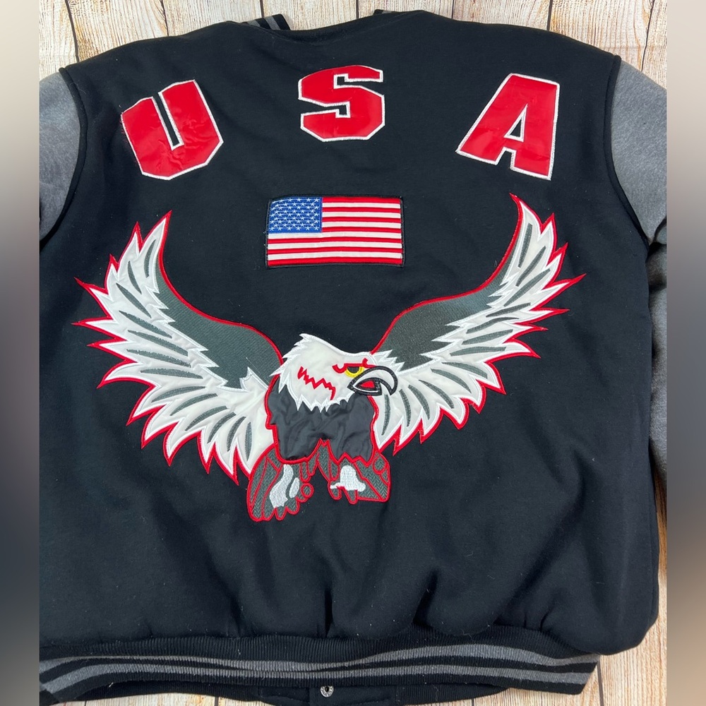 Vintage Oscar Sports USA Bald Eagle Varsity Style Button Jacket Large - Picture 6 of 9